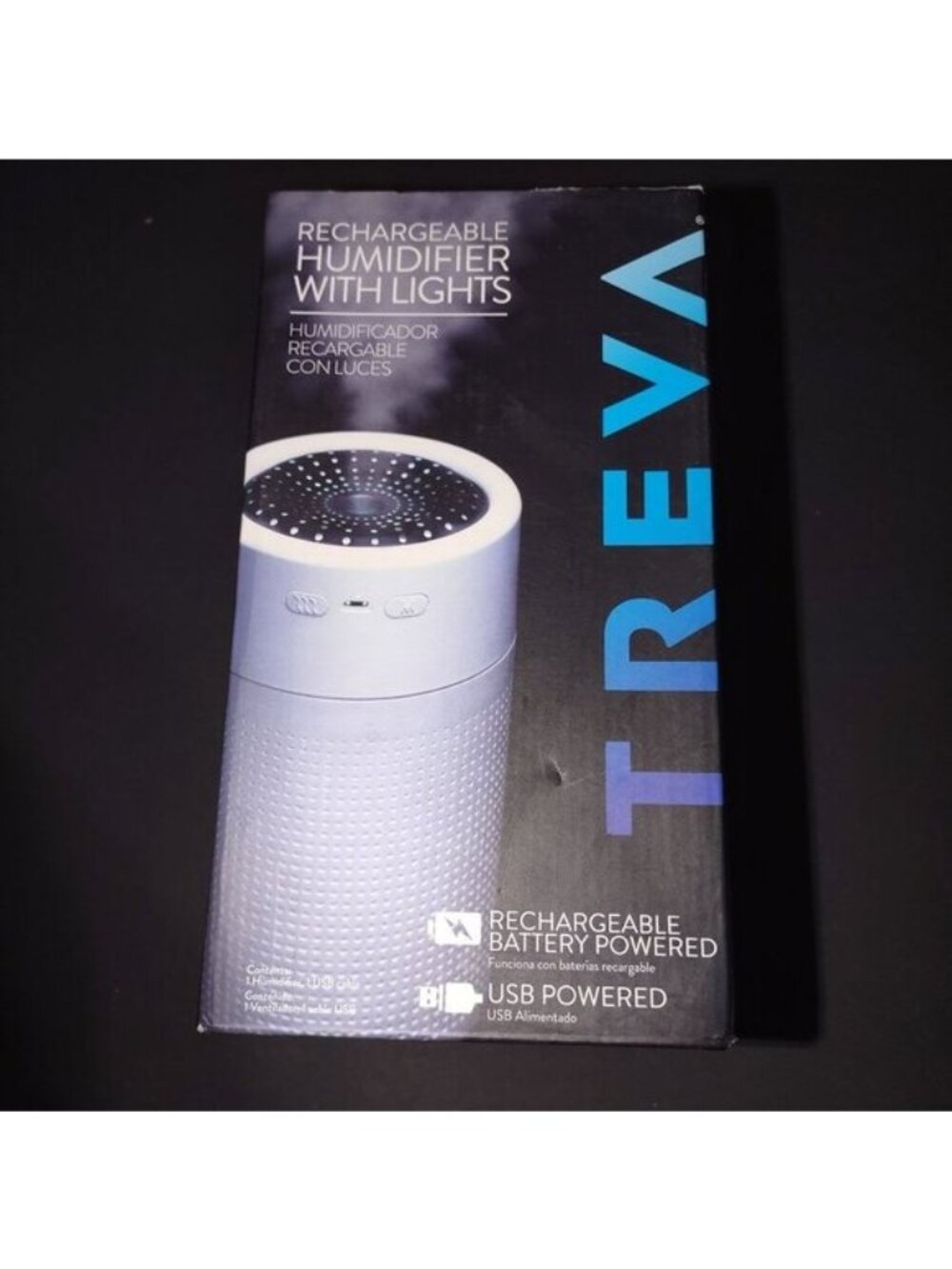 Rechargeable Humidifier W/Lights By Treva Portable Design USB Powered Built-NEW